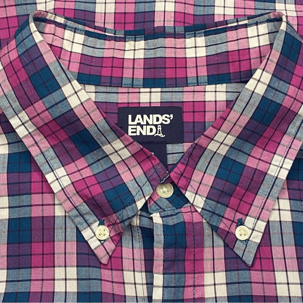 Lands’ End Oeko Tex Shirt Men Size XL 46/48 Plaid Long Sleeve Button Front